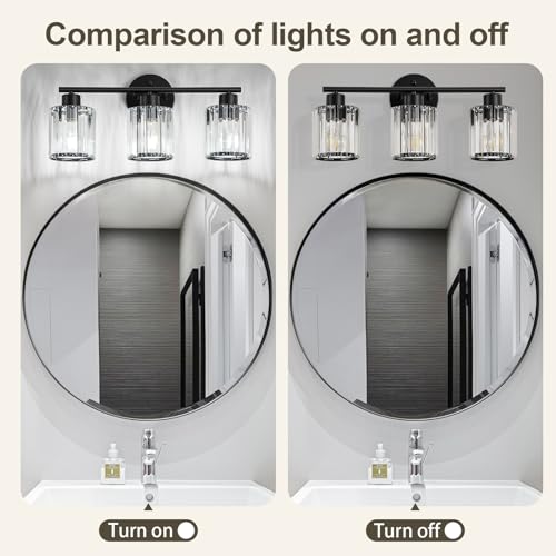 Image of Modern Black Crystal Bathroom Light Fixtures,3-Light