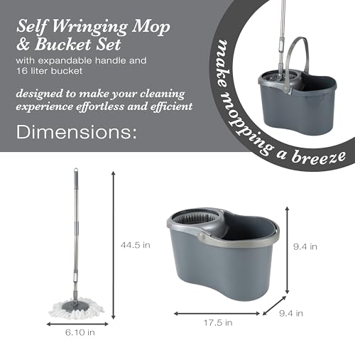 Simplify Self Wringing Mop & Bucket Set | 16 Liter | Extendable Handle | Gentle on Floors - Image 4