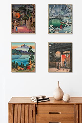 Mini Zozi Japanese Wall Art Room Decor 8X10 4Pcs Traditional Tsuchiya Koitsu Artwork Ukiyo-E Paintings Aesthetic Asian Vintage Retro Posters Picture Prints Cool Cute Poster Colorful Unframed Japan Geisha Mount Fuji For Bedroom #TOP3