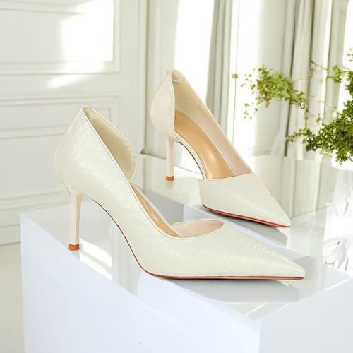 JOEupin Women’s Mid Heel Slip on Pumps Pointed Toe Classic Fashion 3.14inch Party Stiletto Heels Dress Office Shoes4