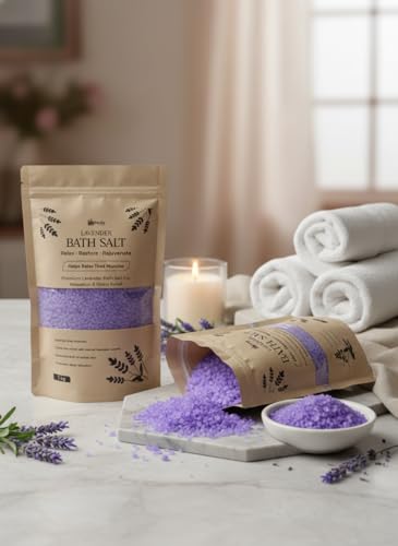 Image of Lavender Bath Salt - 1kg Bulk Pack | Pure Epsom & Sea Salt with Lavender Essential Oil | Stress Relief & Muscle Recovery Soak | Natural Aromatherapy for Better Sleep & Soft Skin | Ideal for Foot & Body Spa