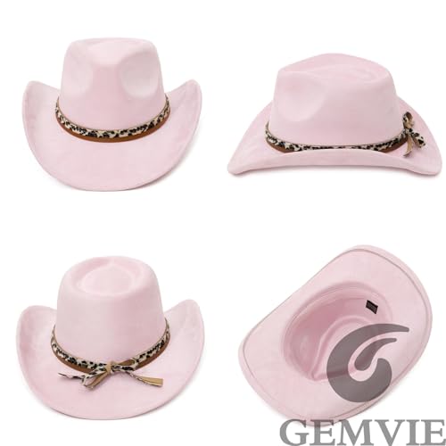 Image of GEMVIE Suede Cowboy Hat for Men Women Roll up Brim Cowgirl Hat Classic Country Cowboy Hat