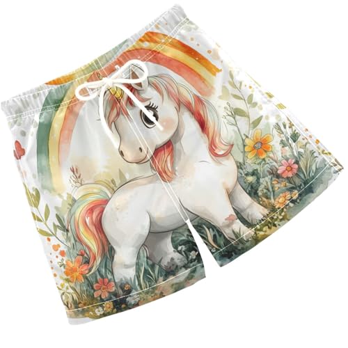 Pigsaly Boys Swim Trunks Cute Unicorn Orange Rainbow Boys Board Shorts Swimsuit Swimwear Summer Bathing Suit 3T