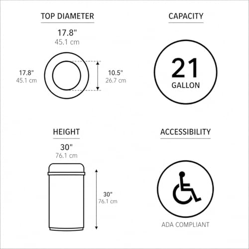 Image of simplehuman All Steel Bullet Can, 80L / 21.1 Gallon Premium Commercial Trash Can for Hotels, Museums, Galleries, Upscale Spaces, Heavy Gauge Steel, ADA-Compliant, Brushed Stainless Steel