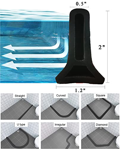 59Inch Collapsible Shower Threshold Water Dam 2" High Shower Barrier Water Stopper 2" Tall Shower Water Guard To Keep Water In Shower Dry And Wet Separation Bathroom Wheelchair Accessible Black 4.92Ft #TOP1