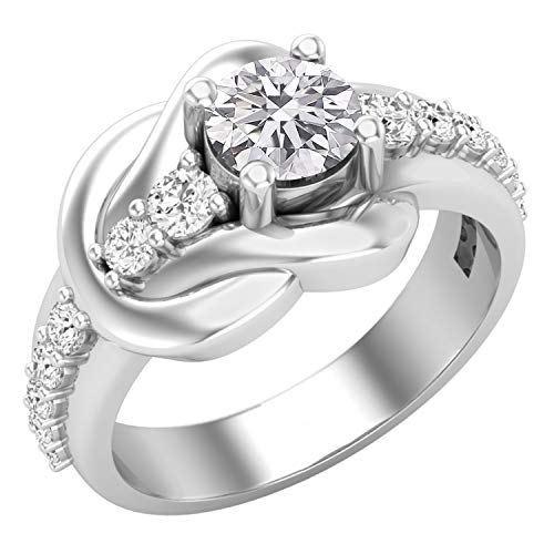 Dazzlingrock Collection 1.25 Carat (Ctw) Round Lab Grown Diamond Ladies Bridal Engagement Promise Ring 1 1/4 Ct, Sterling Silver, Size 4 #TOP19