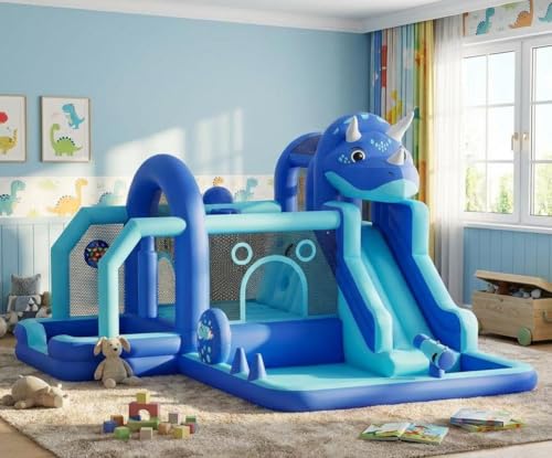 Bouncy Castle Inflatable Bounce House with Slide, Ball Pit and Large Play Area, Blue - Image 8