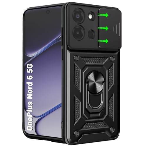 Image of TheGiftKart Tough Armor Bumper Back Cover Case for OnePlus Nord 6 5G | Kickstand & Ring Holder | 360 Degree Protection Back Cover Case for OnePlus Nord 6 5G (PC & TPU, Sliding Camera Cover, Black)