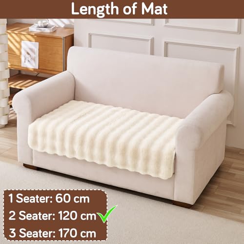 Image of HOKIPO 'FurHug' Luxury Faux Rabbit Fur Anti Slip 2 Seater Sofa Mat, Beige (NEW-5013-CRM*1)