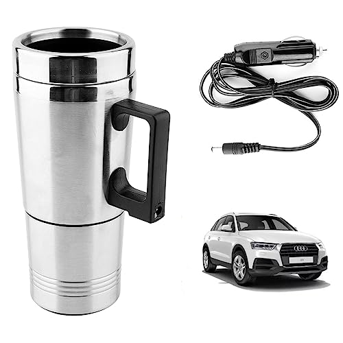 Image of Oshotto 12V Stainless Steel Car Heating Kettle /Mug, Travel Friendly electric Tea /Coffee maker Compatible with Audi Q3 (300ml) - Silver