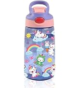 CGMIBAS 14oz Unicorn Kids Water Bottle with Straw - Rainbow Water Bottle For School, Leakproof, L...