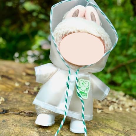 Image of Fit Labubu Doll Raincoat Hoodie (No Doll) Waterproof Hooded Jacket for 17cm/6.69in, Cute and Functional Clothing for Collectors and Photography (White)