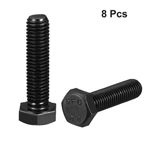 Image of uxcell M10x45mm Hex Head Screw Bolts Fastener Grade 8.8 Carbon Steel Black 8pcs