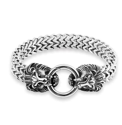 Bracelet Viking loup en maille acier pour homme au style biker punk rock 21cm