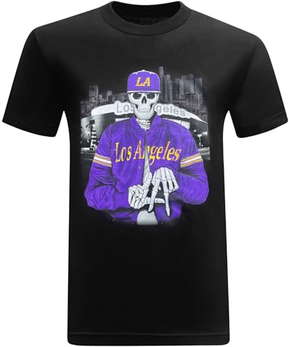 Forever Legend Los Angeles Jersey 24 Camiseta de baloncesto de Los Ángeles Camiseta gráfica para fanáticos de los deportes de cuello redondo y manga corta para hombre, Letrero morado y dorado, Large