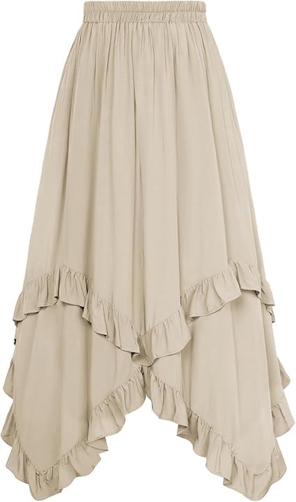 Maxi Skirts for Women High Waist Renaissance Skirt Long Skirt with Pockets Beige