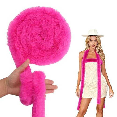 Hot Pink Faux Fur Trim Ribbon Furry Faux Fur Strips Ribbon Trim for Sewing Costumes DIY Craft Home Decor Party Decor 1.77 Inch 4 Yards