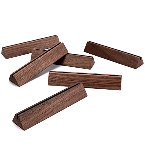 Aboofx 6 Pack Walnut Wood Place Card Holders Wood Table Number Stands Picture Holder Acrylic Sign Holders for Wedding Dinner Home Party Events Decoration