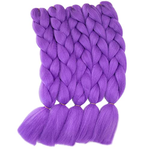 Itsuhair Purple Braiding Hair Kanekalon Box Braids Hair Extensions 24Inch 5Pcs Glow In The Dark Hair Knotless Purple Kanekalon Braiding Hair #TOP3