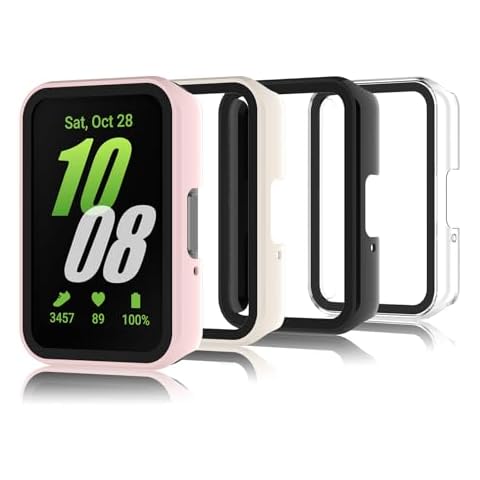 Bigqin 4 Pack Hard PC Glass Screen Protector Case Compatible with Samsung Galaxy Fit 3, Full Coverage HD Ultra-Thin Bumper Case Compatible with Galaxy Fit 3, Clear/Black/Beige/Pink Cover