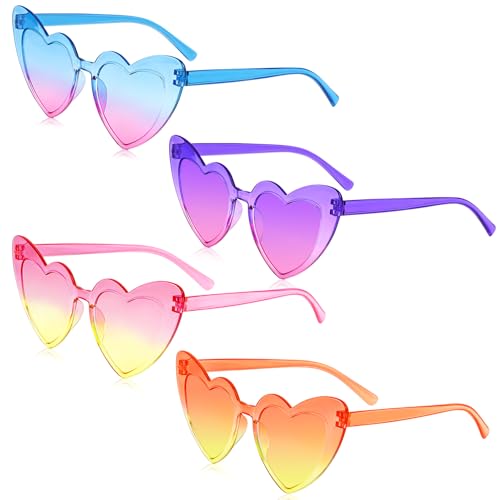 Kiiwah 4 Paires Lunettes De Soleil Coeur Pour Femmes, Dégradé Lunettes de Fête en Forme de Cœur Hippie Lunette Mariage Personnalisé pour les Vacances, Fêtes,...