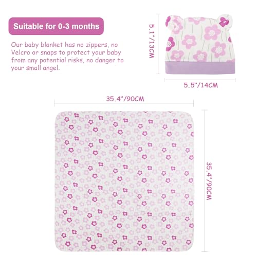 Image of DRESHOW BQUBO Cotton Baby Swaddle Hat Set Newborn Infant Receiving Blankets with Bear Ears Hat Wooden Birth Announcement Card Newborn Unisex Swaddle Wrap Sets Warm Shower Gift