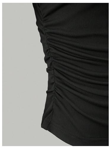 OYOANGLE Women's 3 Pack Mock Neck Cap Sleeve T Shirts Ruched Ribbed Knit Fitted Summer Tee Tops4