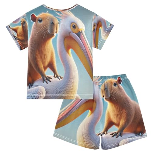 Capybara Pelican Pajama Set Short Sleeve PJ Set Cotton Summer Pajamas Sleepwear Soft 5Y2