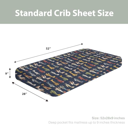Image of Vintage Planes Airplanes Helicopters Baby Crib Sheets Boy Girl 28 inchx52 inch Navy Plane Models Aircraft Soft Stretchy Fitted Crib Mattress Cover Baby Sheet for Standard Crib & Toddler Mattress Pad