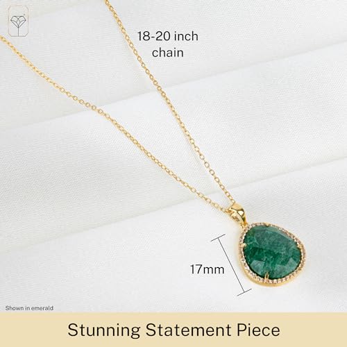 7 Ct. Gemstone Necklace for Women | 18k Gold Over Sterling Silver 10x10 MM Pear Cut Birthstone Necklace with Halo | Adjustable 18-20 Inch Chain | Large Real Gold Pendant Necklace MAX + STONE4