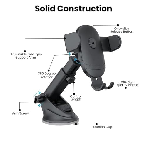 Image of MountPro K6 Universal Car Dashboard Mobile Holder | Adjustable Windshield Mount with Strong Suction Cup | One-Touch Lock Mechanism | 360 Rotation | Compatible with All Smartphones - Black