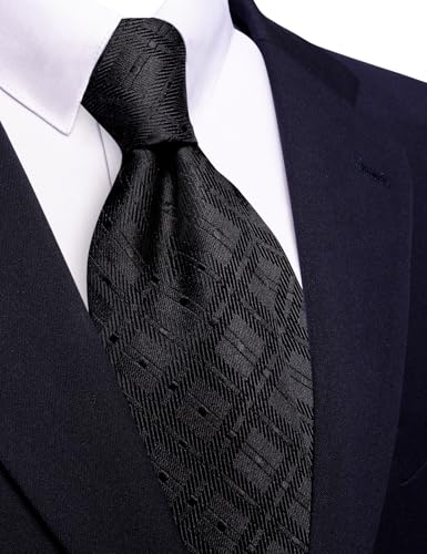 Image of Barry.Wang Plaid Ties Mens Silk Necktie and Tie Clip Checkered Tie for Wedding Party Business Formal
