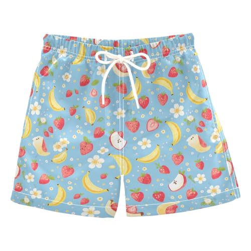 Boys Swim Trunks with Pockets and Quick Dry Fabric,Banana Strawberry Kids Swimwear Boy Swimsuit X-Small