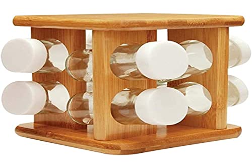 Yoi, 8108010123, Suporte Porta Temperos 8 Condimentos Giratório Vidro, cor Bambu, Plástico