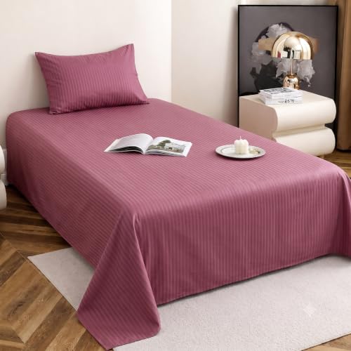 Image of Satin Striped Glace Cotton Single bedsheet with 1 Pillow Cover | Soft & Smooth Finish | Single Bed bedsheet 90 x 60 Inch | Pillow Cover 18 x 28 Inch | Breathable, Fade Resistant