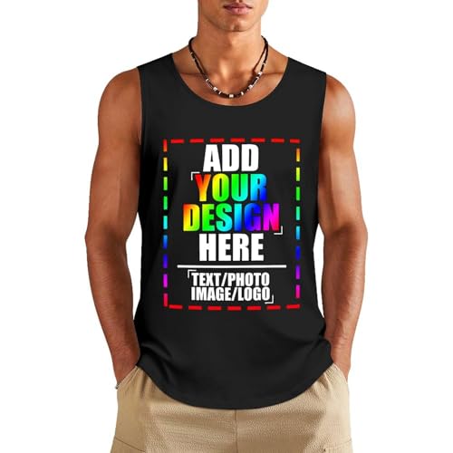 Custom Tank Tops for Men Personalized with Photo Text Logo Customized Sleeveless Shirt Front Print