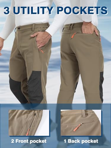 SPOSULEI Mens Ski Waterproof Insulated Pants Fleece Lined Softshell Snow Hiking Snowboard Outdoor Pants with Zipper Pockets - Image 5