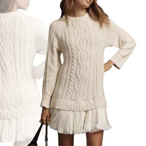 Robe Pull en Maille torsadée for Femme, col Ras du