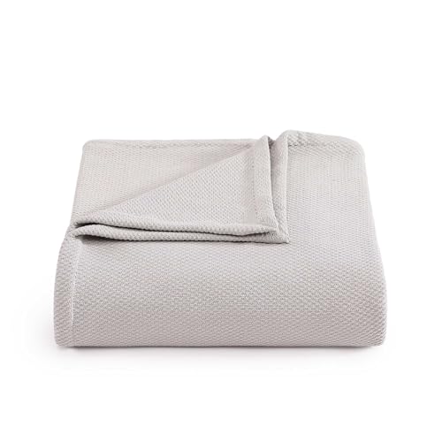 Image of Tommy Hilfiger - King Cotton Blanket, Textured Pique Weave Bedding, Medium Weight Soft Blanket, Anti-Pilling & Fade Resistant, Ideal for Layering, Oeko-TEX Certified (Grey)