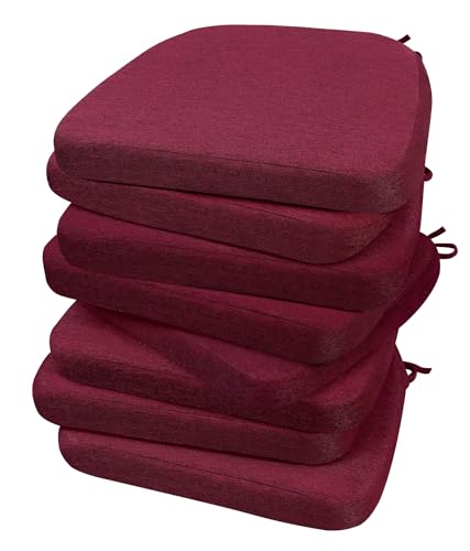 Image of AAAAAcessories D-Shaped Chair Cushions, 2 inch Thick Dining Chair Pads with Ties and Removable, Machine-Washable Cover, 17 inch x 16 inch, Set of 8, Wine Red