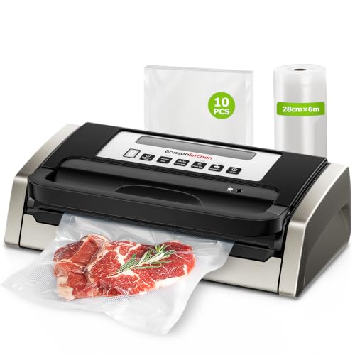 Bonsenkitchen Vacuum Sealer Machine, 15L/Min, 1 Roll Bag & 10 Pre-Cut Bags