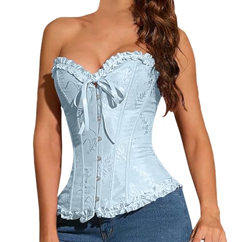 Korsett-Oberteil für Damen, Halloween, Bustiers, Shapewear, Brautwäsche, Schnürung, Satin, Push-Up-Korsett, Gothic-Korsett, Cincher, Overbrust, Body, Burlesque-Kostüm, Brautparty, Bodyshaper, hellblau