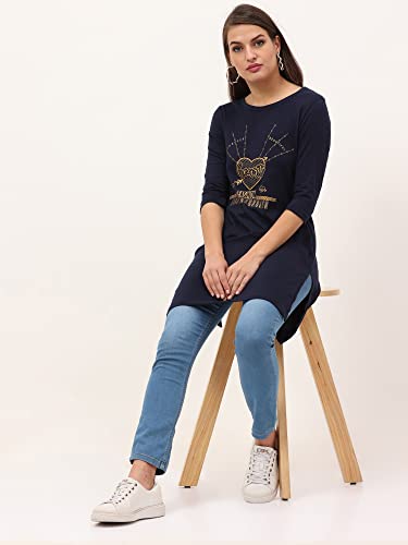 Image of FLEXIMAA Women's Cotton Printed Round Neck 3 /4 Sleeve Color Size Long Top