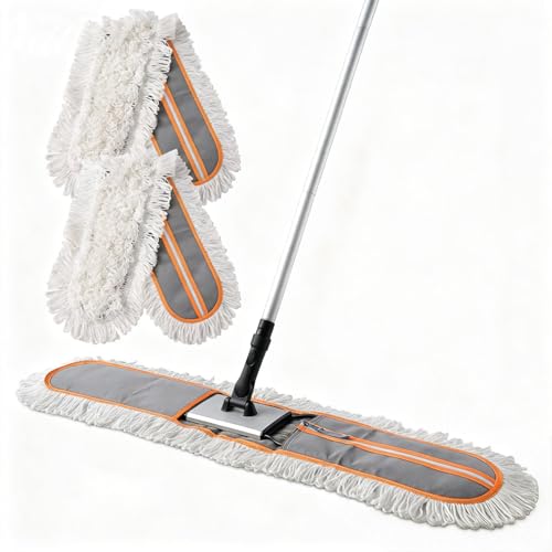 Image of CLEANHOME 36 inch Commercial Dust Mops for Floor Cleaning,Grey | 59 inch Long Handle,Heavy Duty Floor Duster Mop, Hotel Gym Household Cleaning Supplies for Hardwood, Tiles, Marble Floors
