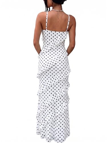Image of HOCILLE Women's Sexy V Neck Backless Bodycon Spaghetti Strap Elegant Ruffle Maxi Cocktail Party Dresses