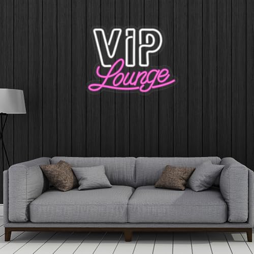 Image of VIP Lounge Neon Signs for Wall Decor, LED Neon Lounge Sign for Room, Pink White Letters Neon Signs USB Powered Neon Wall Signs for Bar, Hotel, Cafe, VIP Room, Man Cave, Club, Beauty Salon