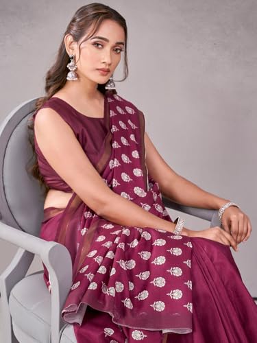 Image of Satrani Women's Silk Printed Saree with Unstitched Blouse Piece