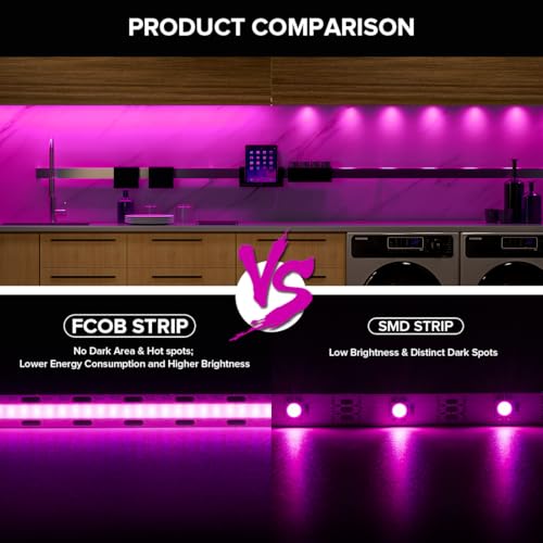 Image of 5V COB LED Strip Light Purple USB Flexible High Density COB Strips 320LEDs /m 6.56FT 8mm LED Tape for Under Cabinet Bedroom, No Controller /Power