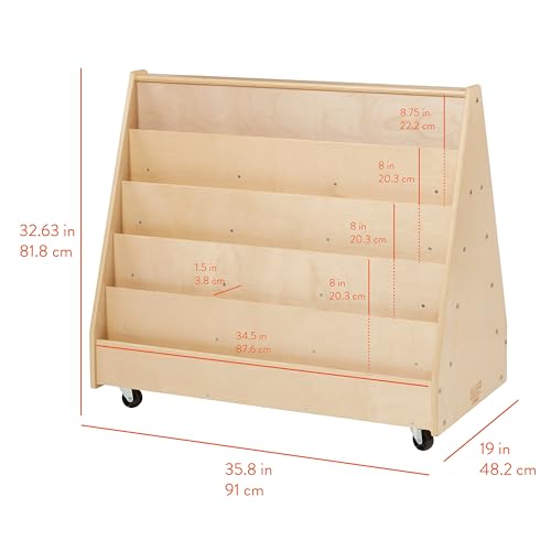 Image of Back2School Express 5-Tier Mobile Double-Sided Book Shelf, Rolling Book Display with Wheels, Classroom & Daycare Storage, Natural Birch