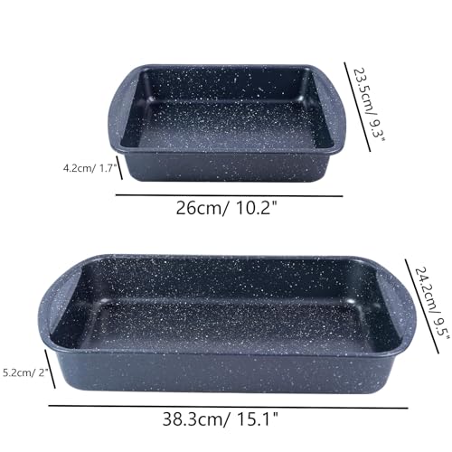 EazyBreezy Set of 2 Large Roasting Pan Non-Stick Bakeware with Handles Carbon Steel Oven Trays PFOA-Free Roasting Tin Baking Tray Oven Safe Up to 220°C - 38cm & 26cm - Image 4